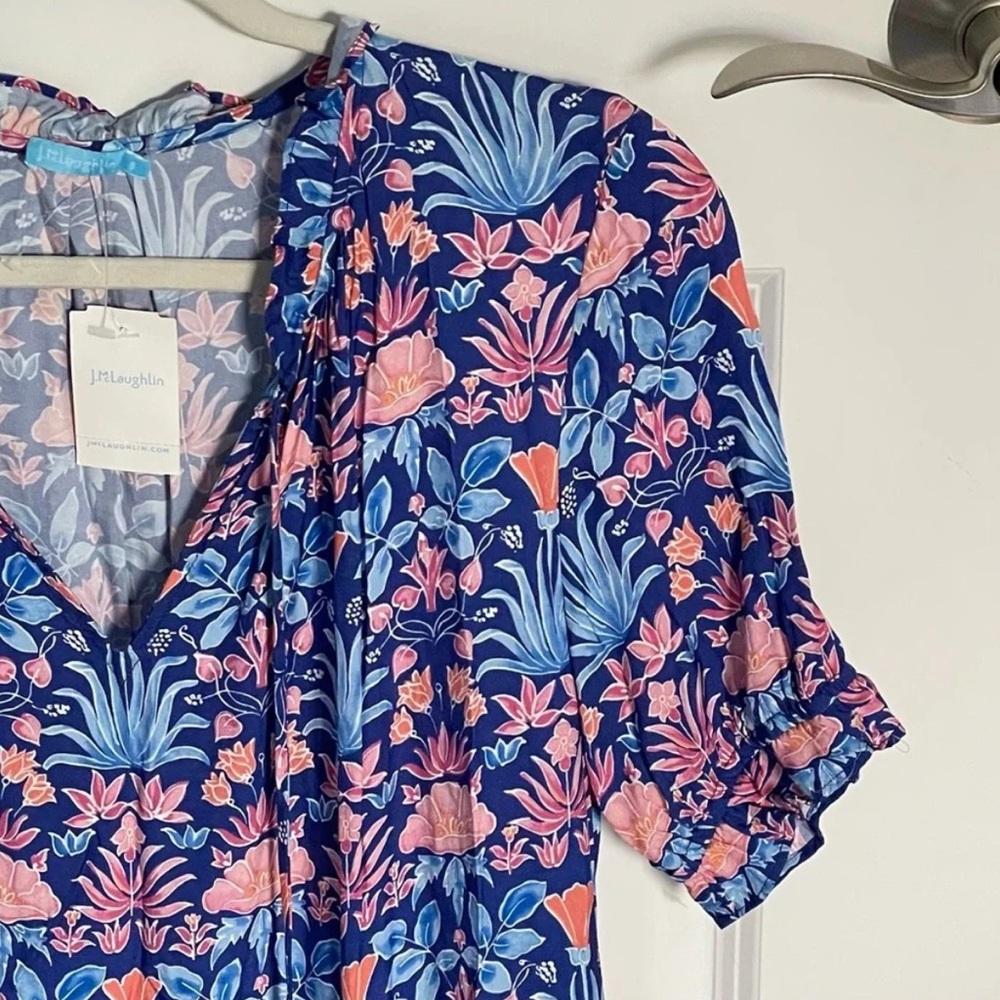 J. MCLAUGHLIN  Blue Multi Floral Chessie Silk Blend Tiered Midi Dress Size S - Picture 5 of 14